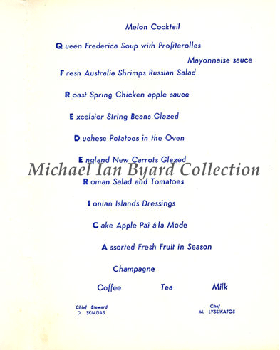 Queen Frederica Menu